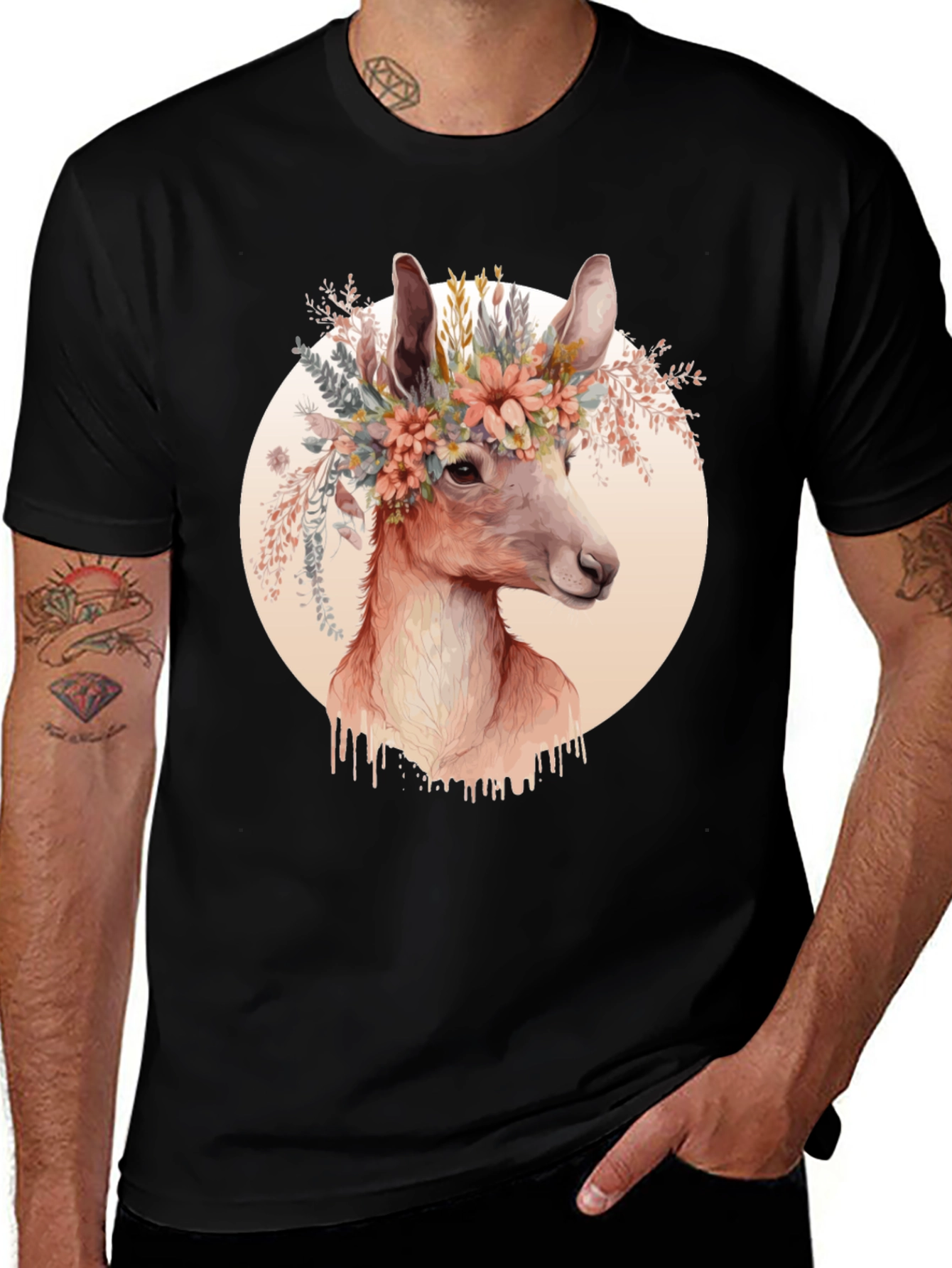 Floral Deer Graphic Tee - Trendy Unisex Shirt