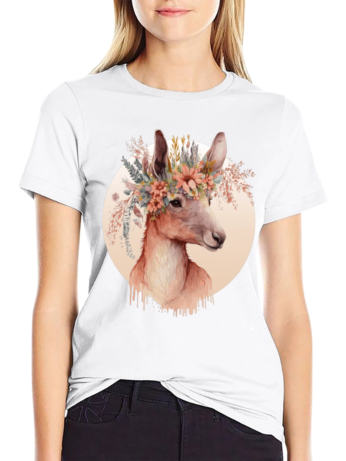 Floral Deer Graphic Tee - Trendy Unisex Shirt