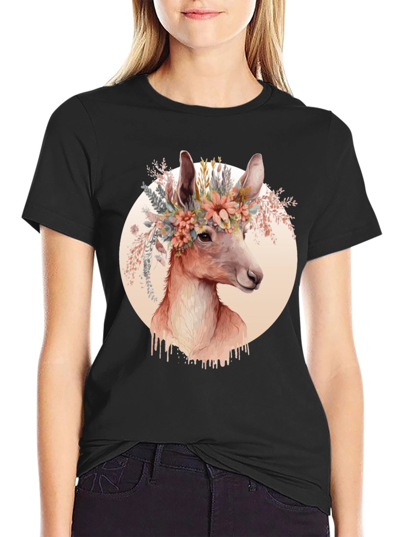 Floral Deer Graphic Tee - Trendy Unisex Shirt