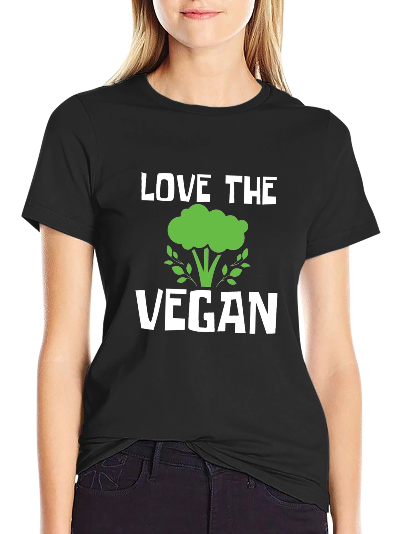Love the Vegan Broccoli Graphic Tee - Black Cotton T-Shirt