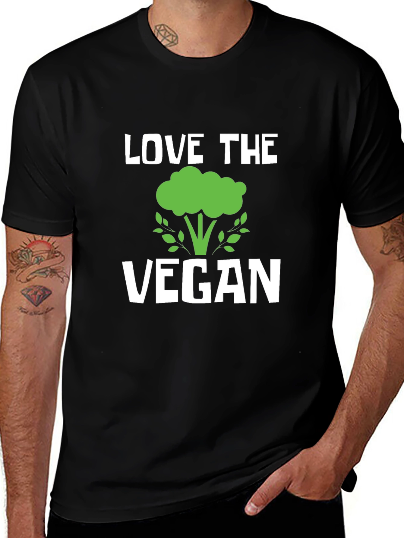 Love the Vegan Broccoli Graphic Tee - Black Cotton T-Shirt