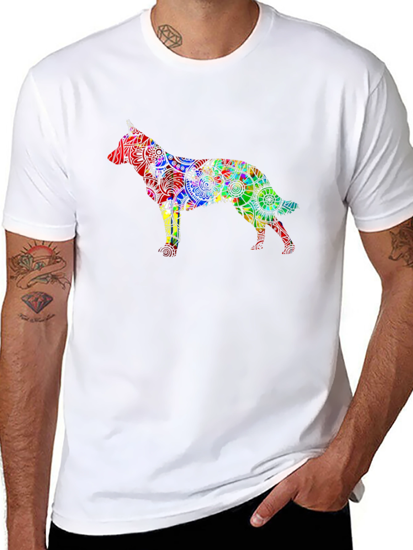 Dog Mandala Graphic Black T-Shirt