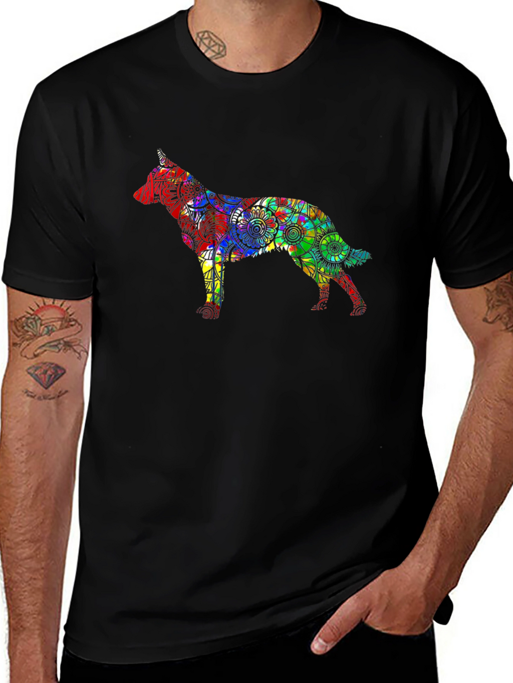 Dog Mandala Graphic Black T-Shirt