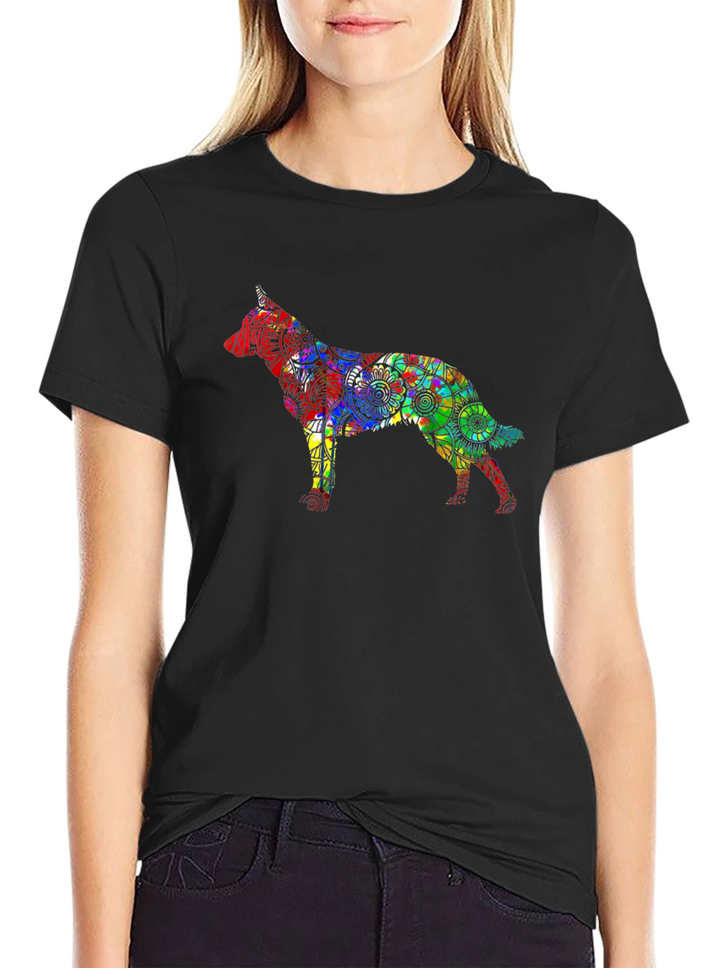 Dog Mandala Graphic Black T-Shirt