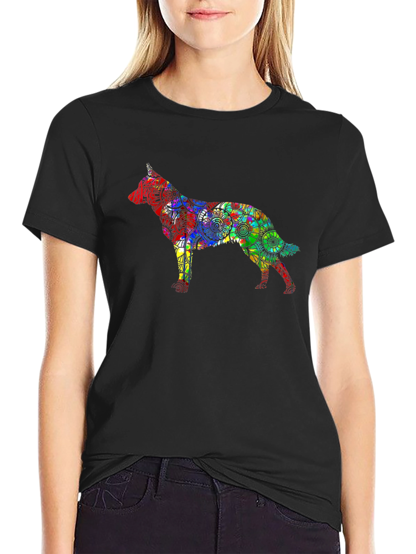 Dog Mandala Graphic Black T-Shirt