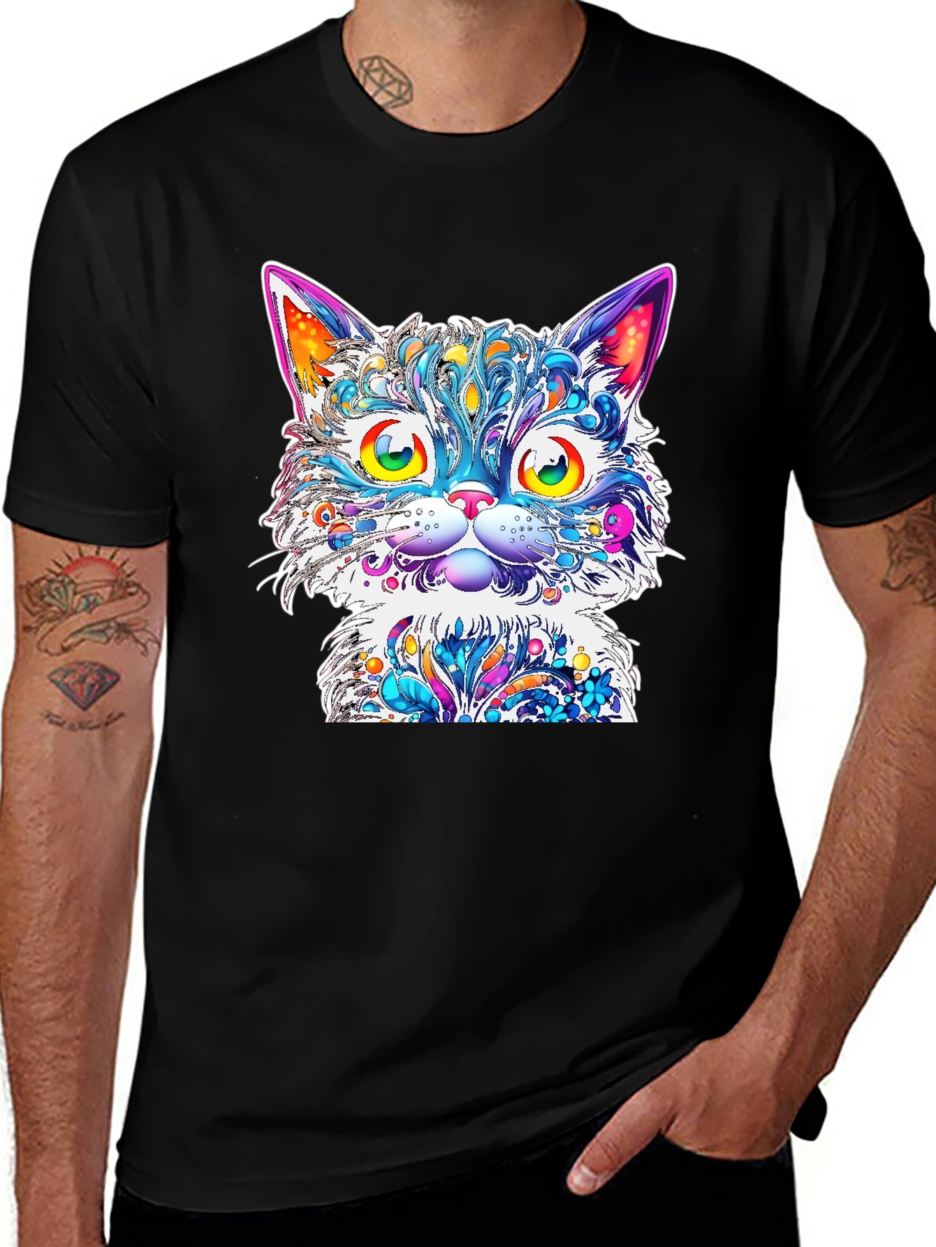 Vibrant Psychedelic Cat Graphic T-Shirt