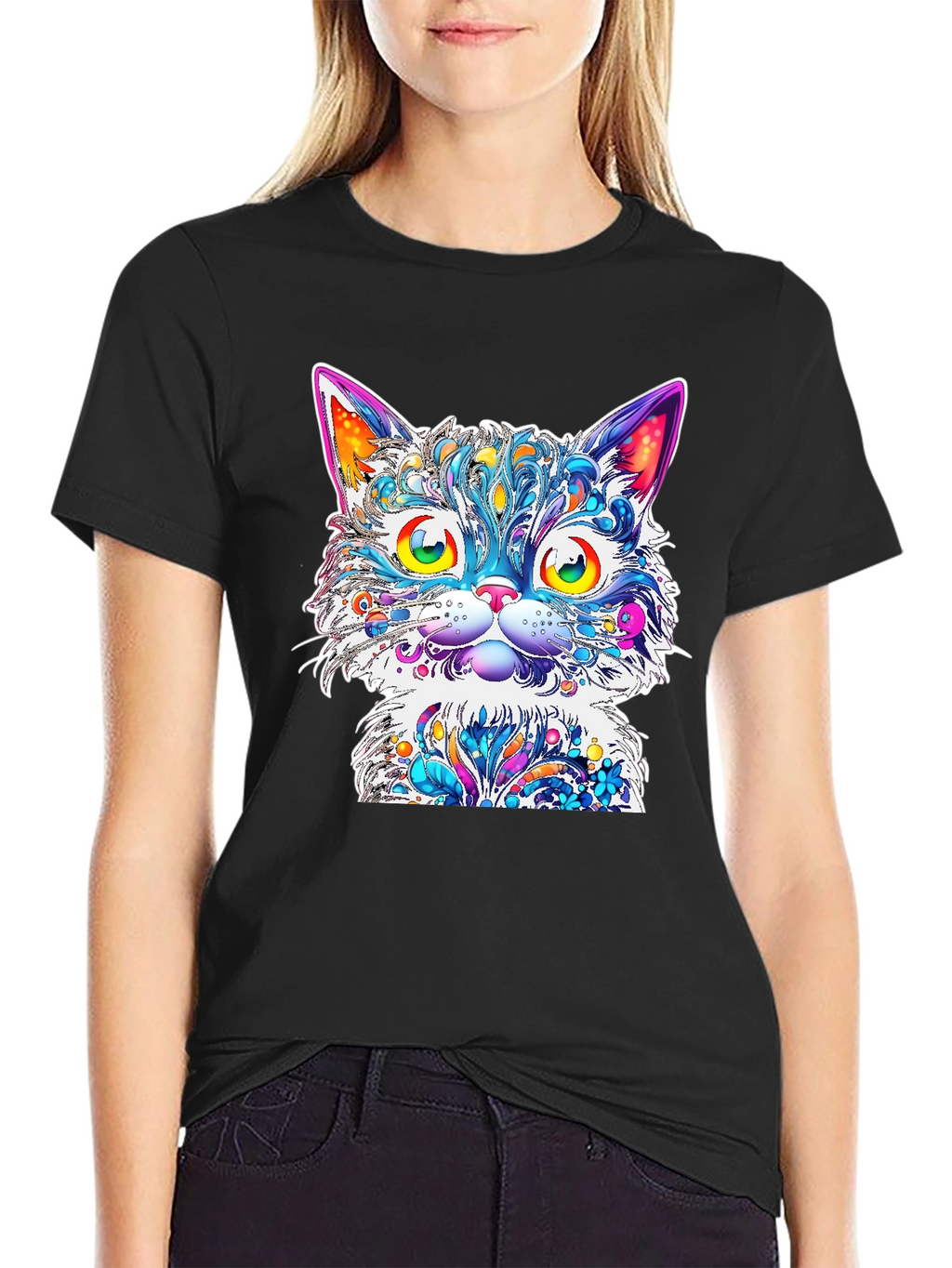 Vibrant Psychedelic Cat Graphic T-Shirt