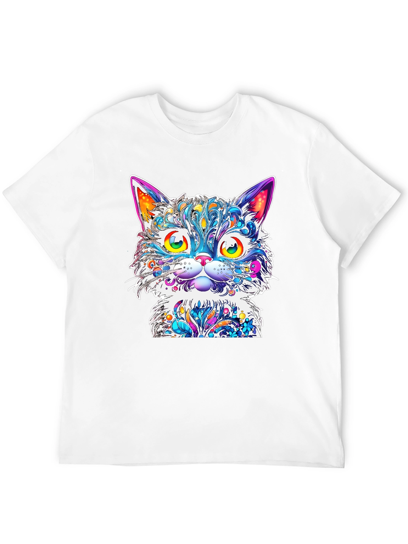 Vibrant Psychedelic Cat Graphic T-Shirt