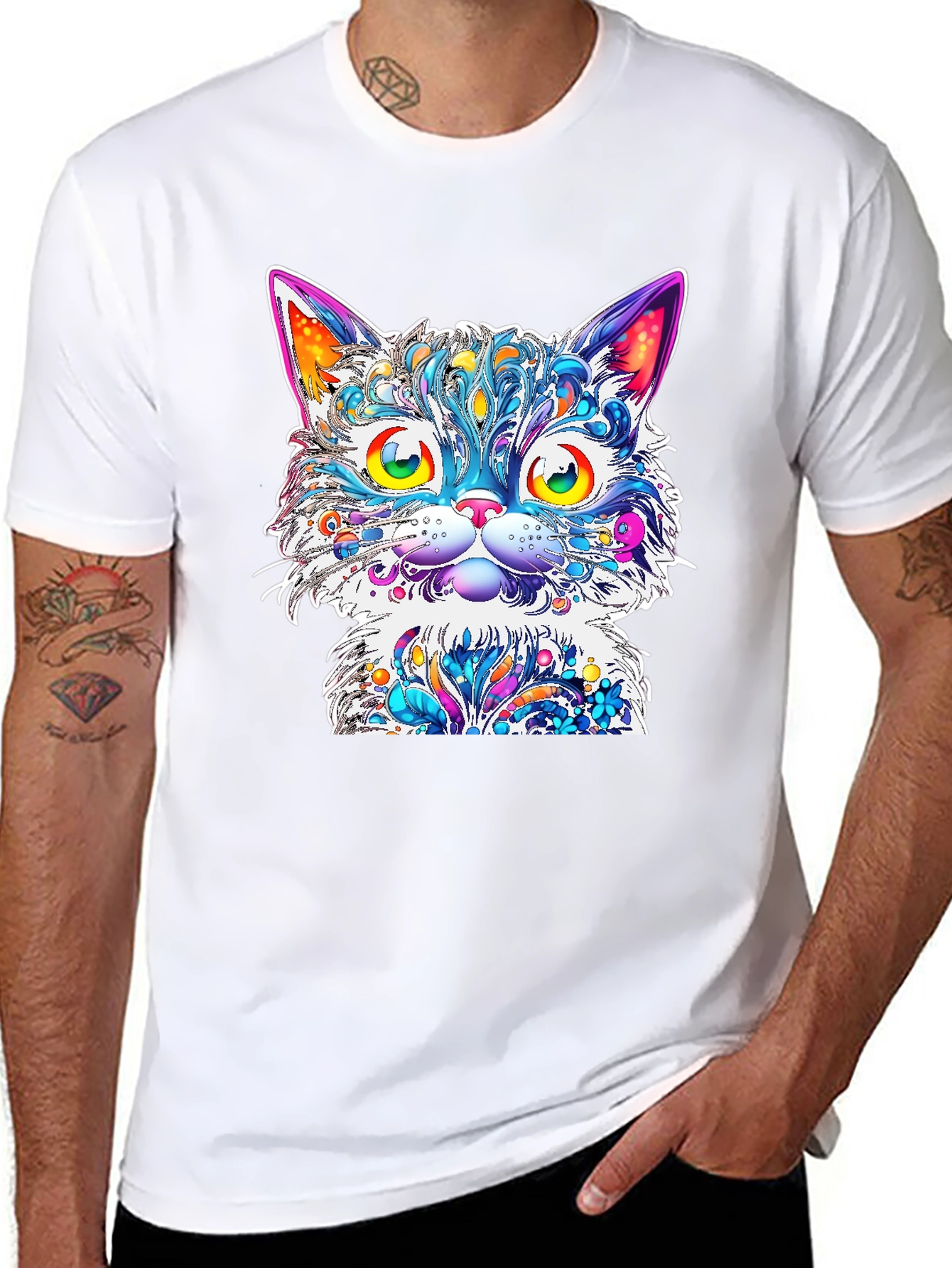 Vibrant Psychedelic Cat Graphic T-Shirt