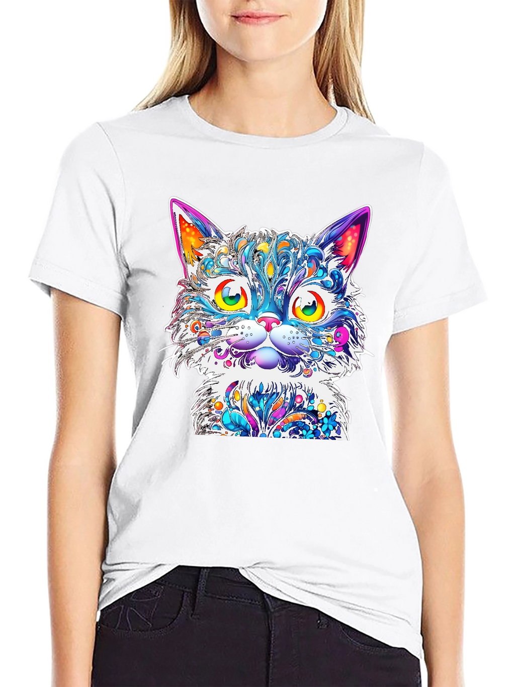 Vibrant Psychedelic Cat Graphic T-Shirt
