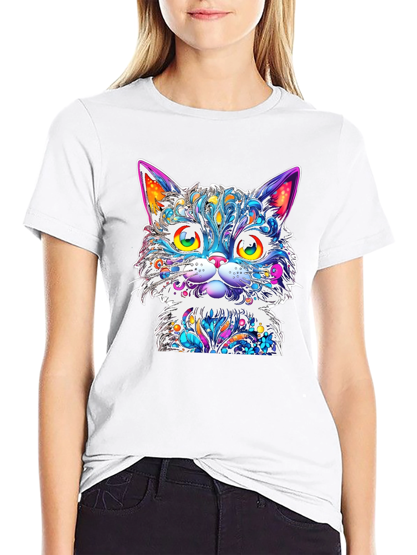 Vibrant Psychedelic Cat Graphic T-Shirt