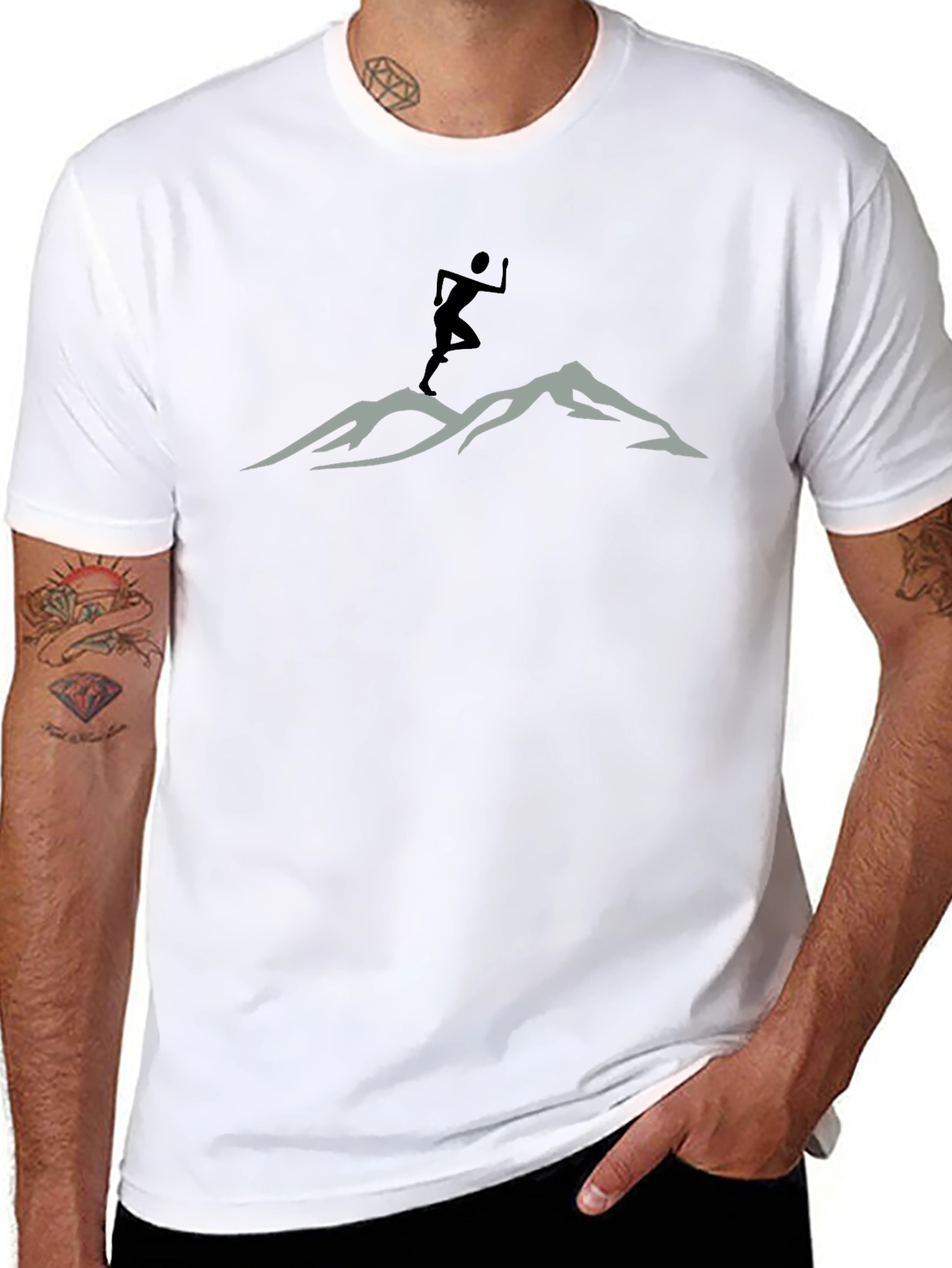Mountain Trail Runner Graphic Tee - Black Cotton Shirt