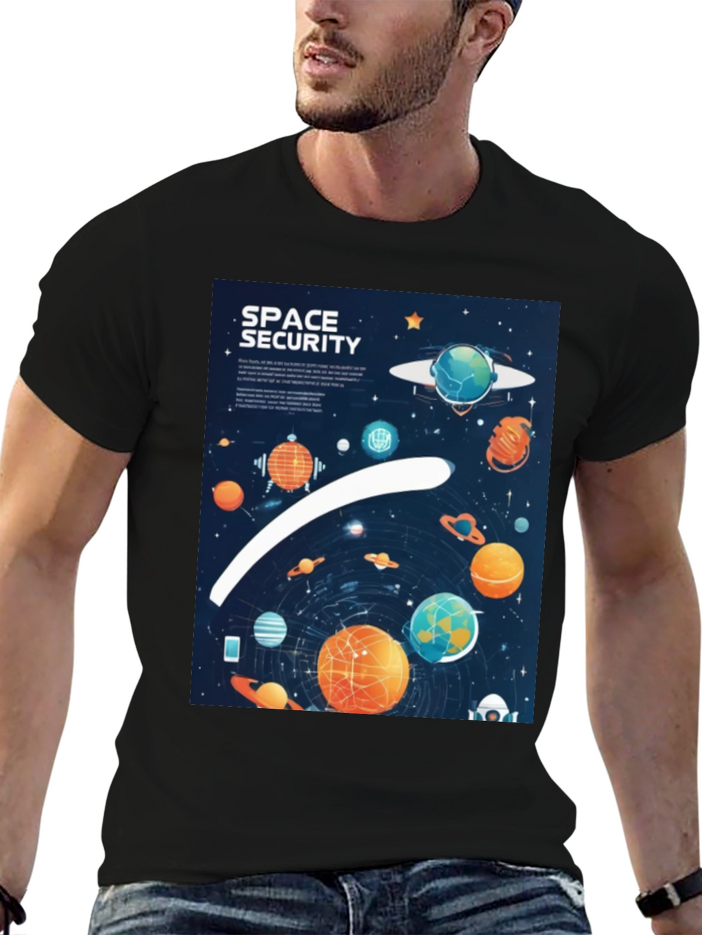 Space Security Graphic T-Shirt - Black
