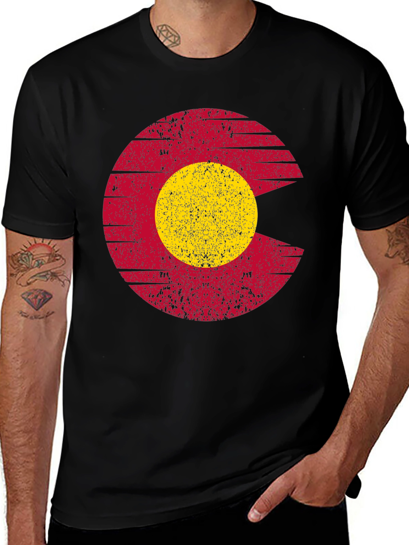 Colorado Flag Graphic Print Mens Black T-Shirt