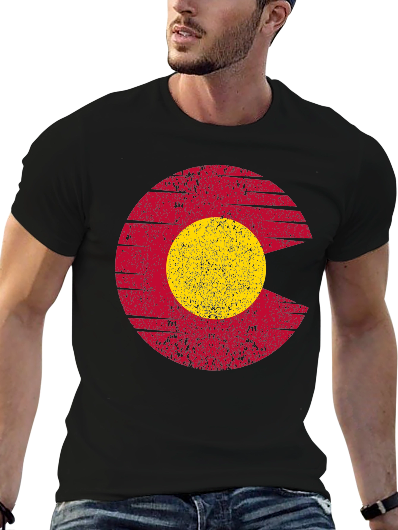 Colorado Flag Graphic Print Mens Black T-Shirt