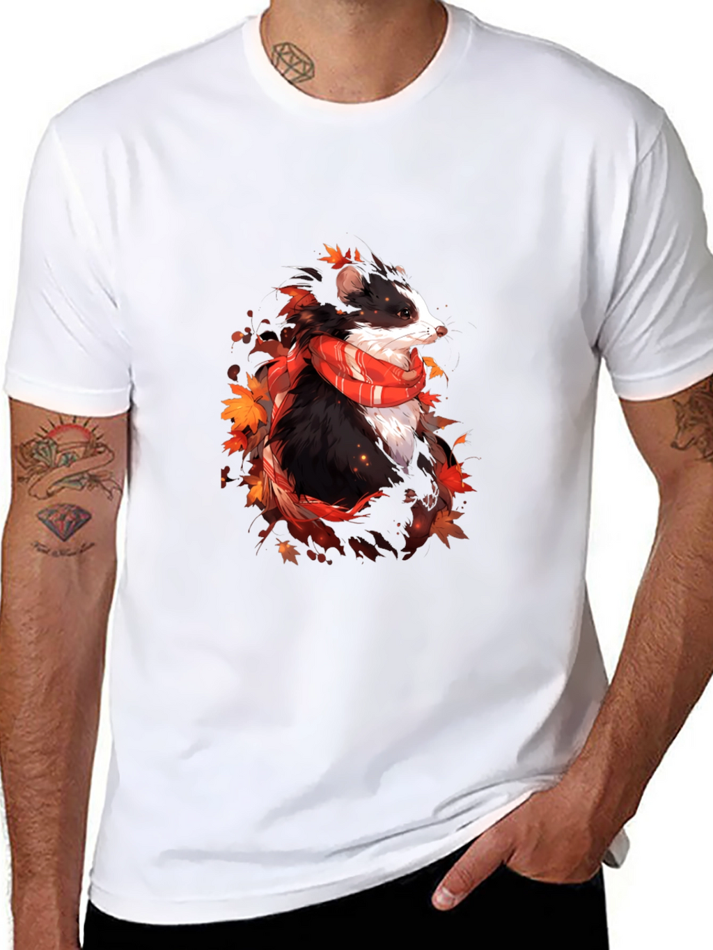 Whimsical Badger Graphic Tee - Autumn Scarf Design