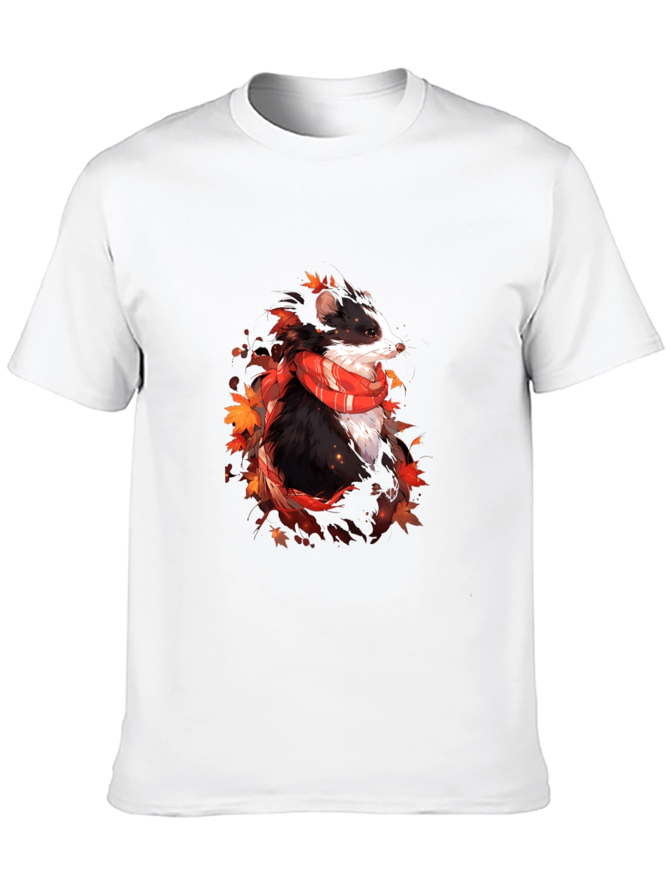 Whimsical Badger Graphic Tee - Autumn Scarf Design