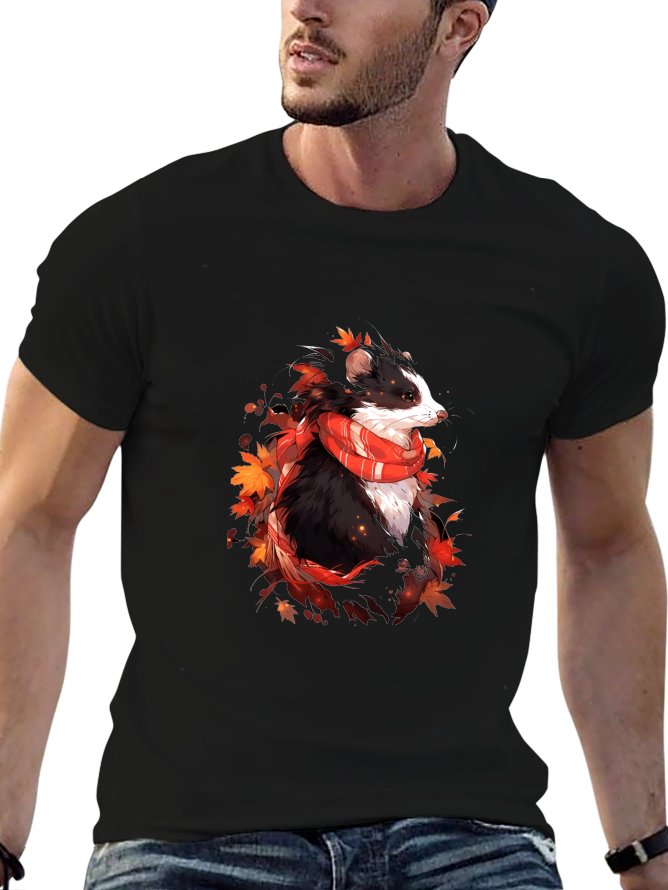 Whimsical Badger Graphic Tee - Autumn Scarf Design