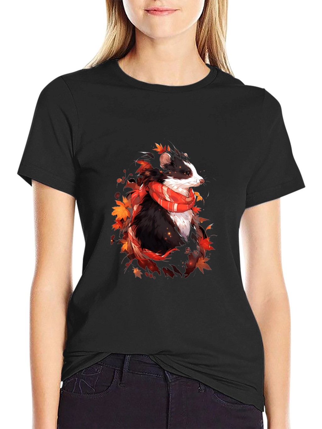 Whimsical Badger Graphic Tee - Autumn Scarf Design