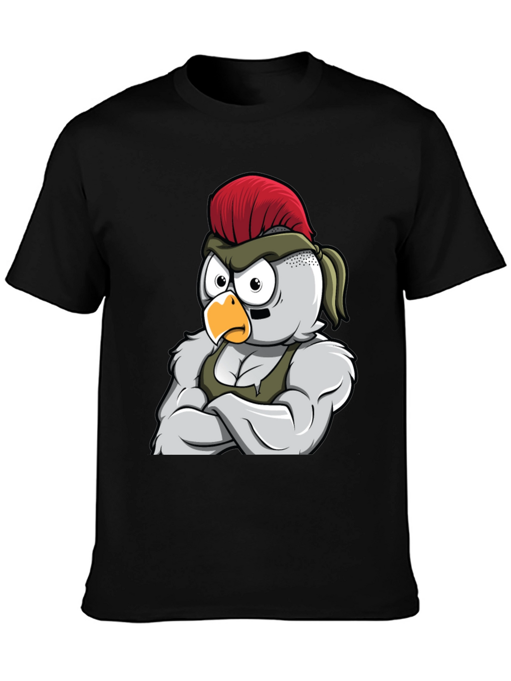 Black T-Shirt with Muscular Chicken Graphic