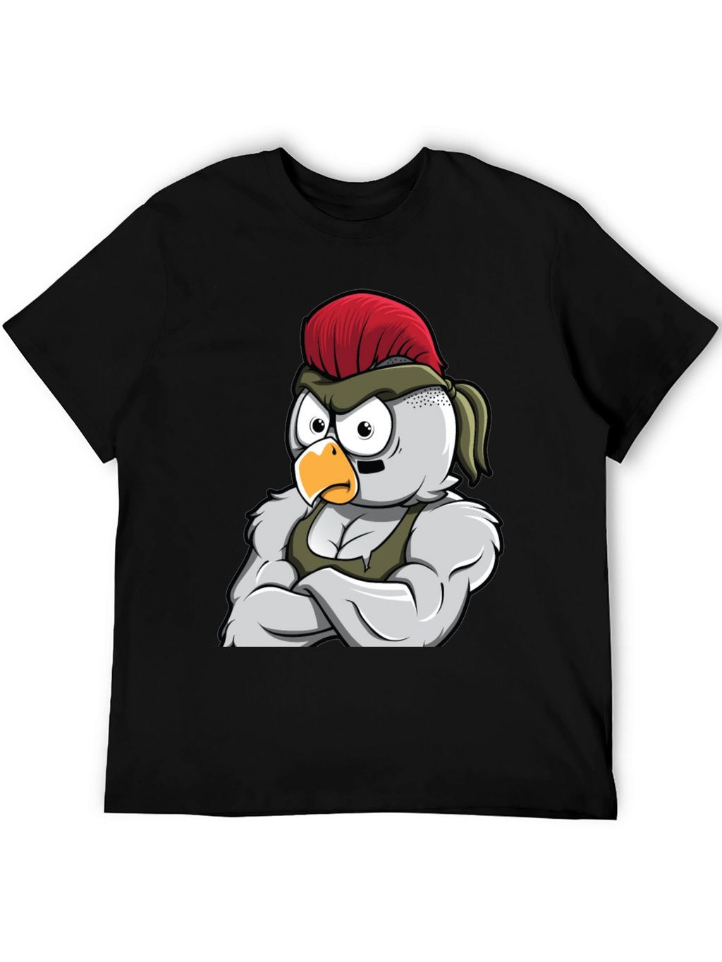 Black T-Shirt with Muscular Chicken Graphic