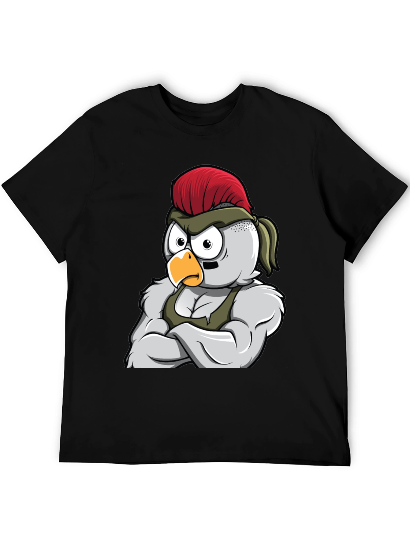 Black T-Shirt with Muscular Chicken Graphic