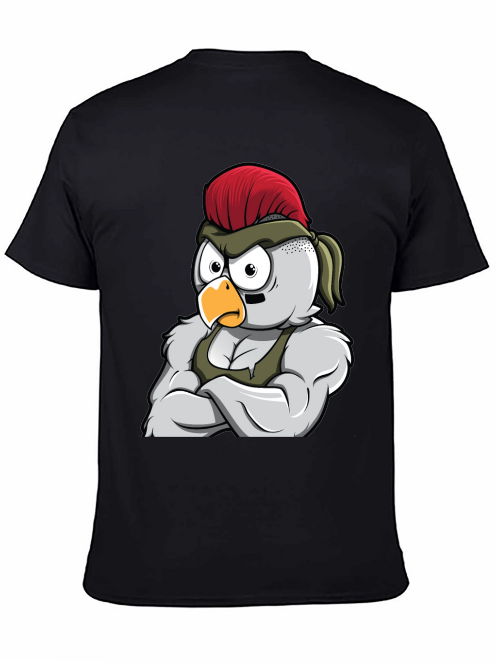 Black T-Shirt with Muscular Chicken Graphic