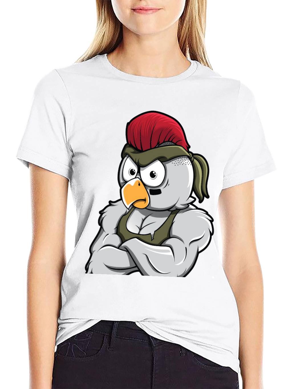 Black T-Shirt with Muscular Chicken Graphic