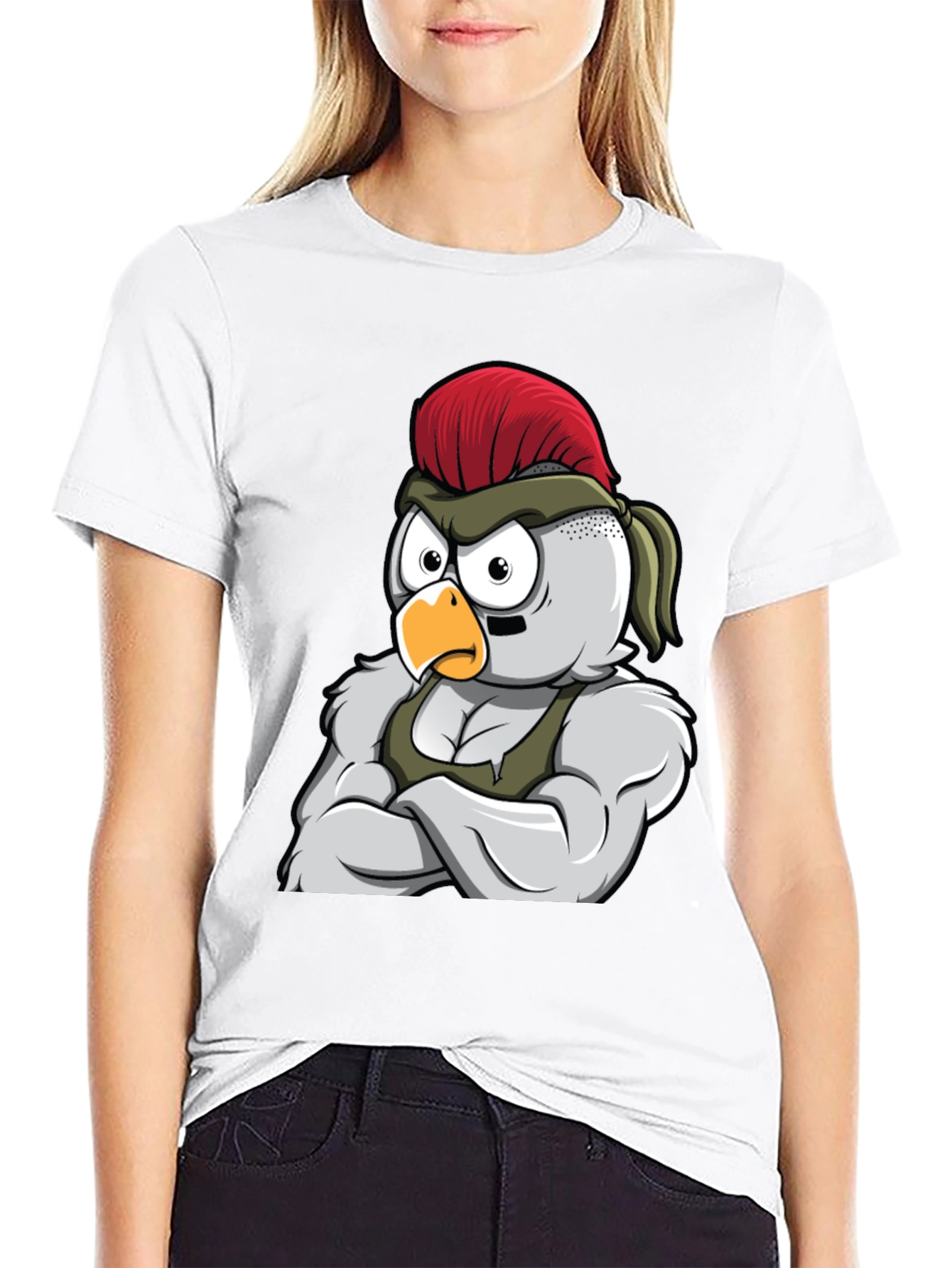 Black T-Shirt with Muscular Chicken Graphic