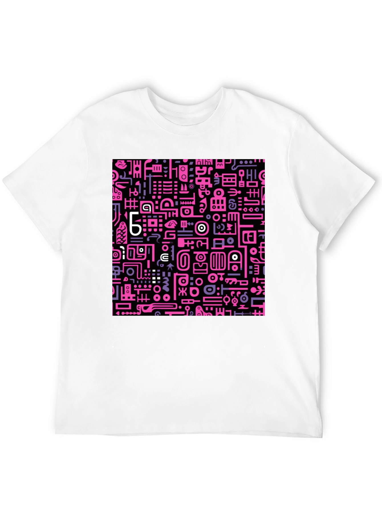 Abstract Pink & Purple Graphic Print Black Tee