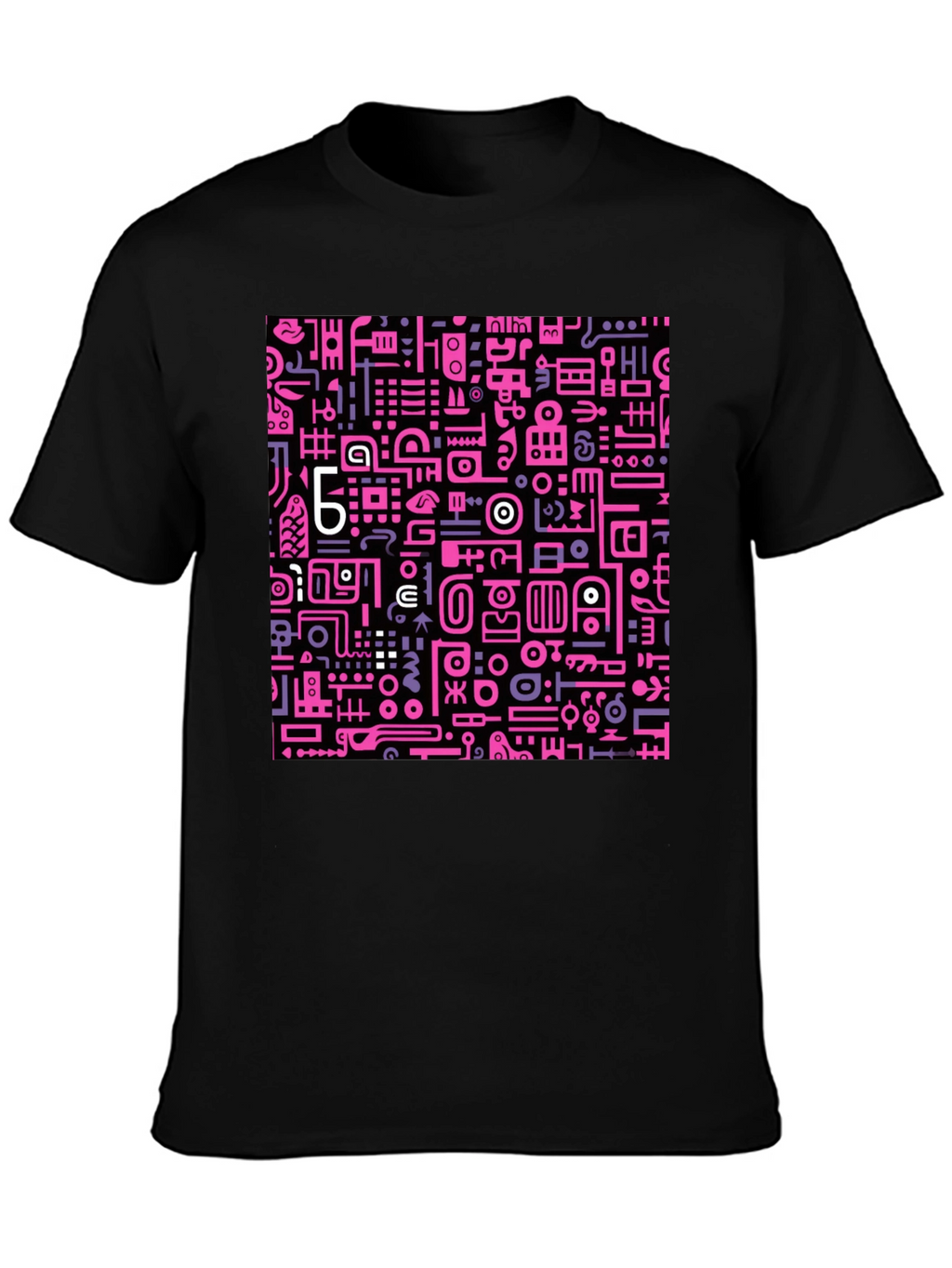 Abstract Pink & Purple Graphic Print Black Tee