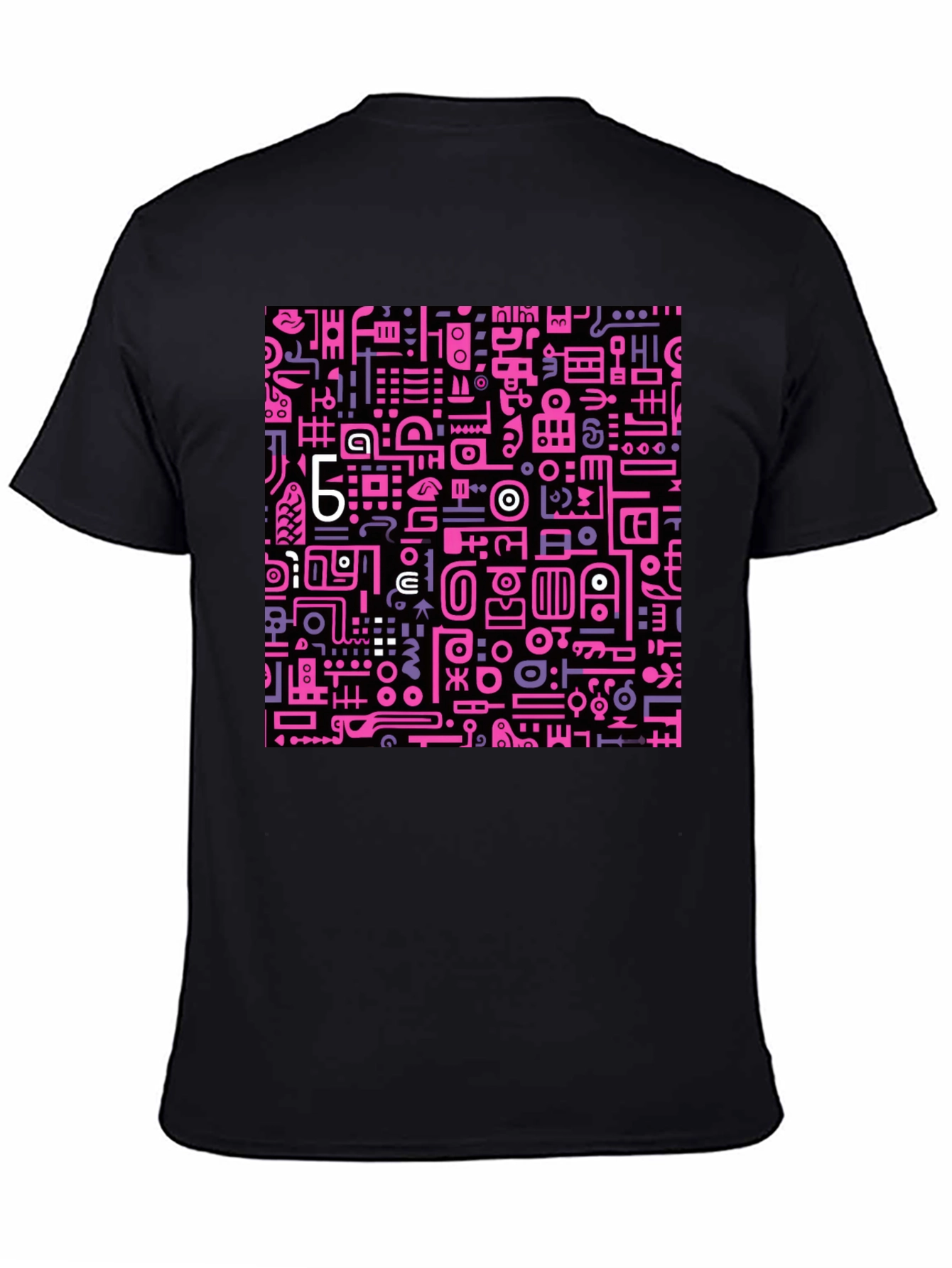 Abstract Pink & Purple Graphic Print Black Tee