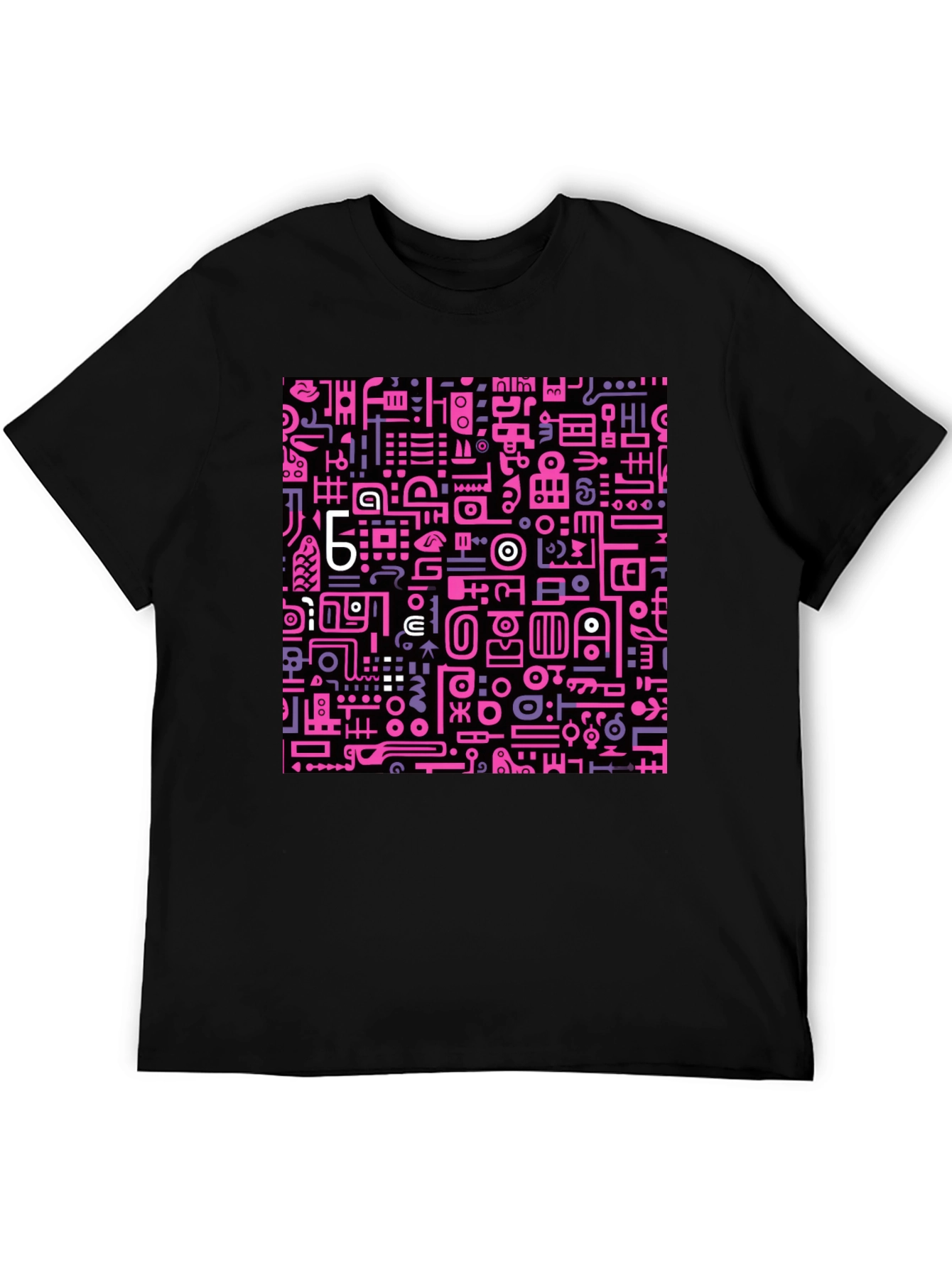 Abstract Pink & Purple Graphic Print Black Tee