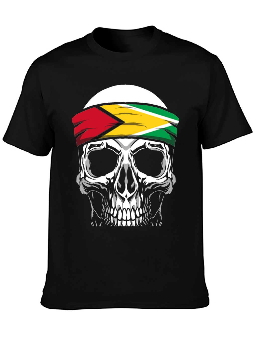 Skull Guyana Flag Headband Graphic T-Shirt