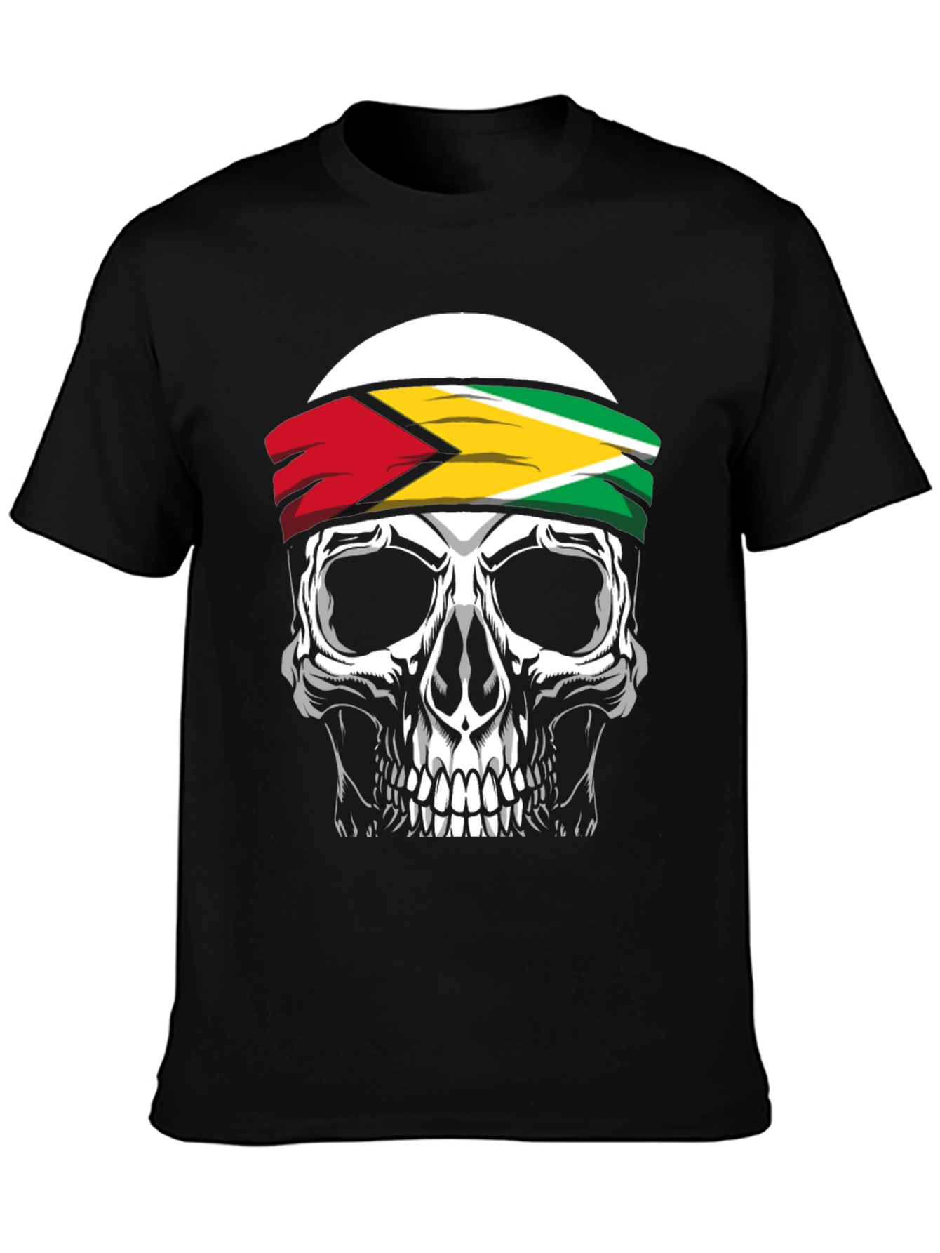 Skull Guyana Flag Headband Graphic T-Shirt