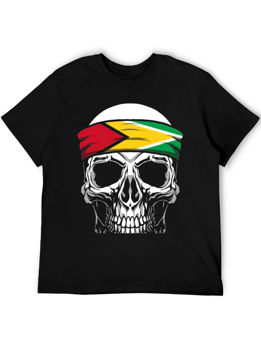 Skull Guyana Flag Headband Graphic T-Shirt