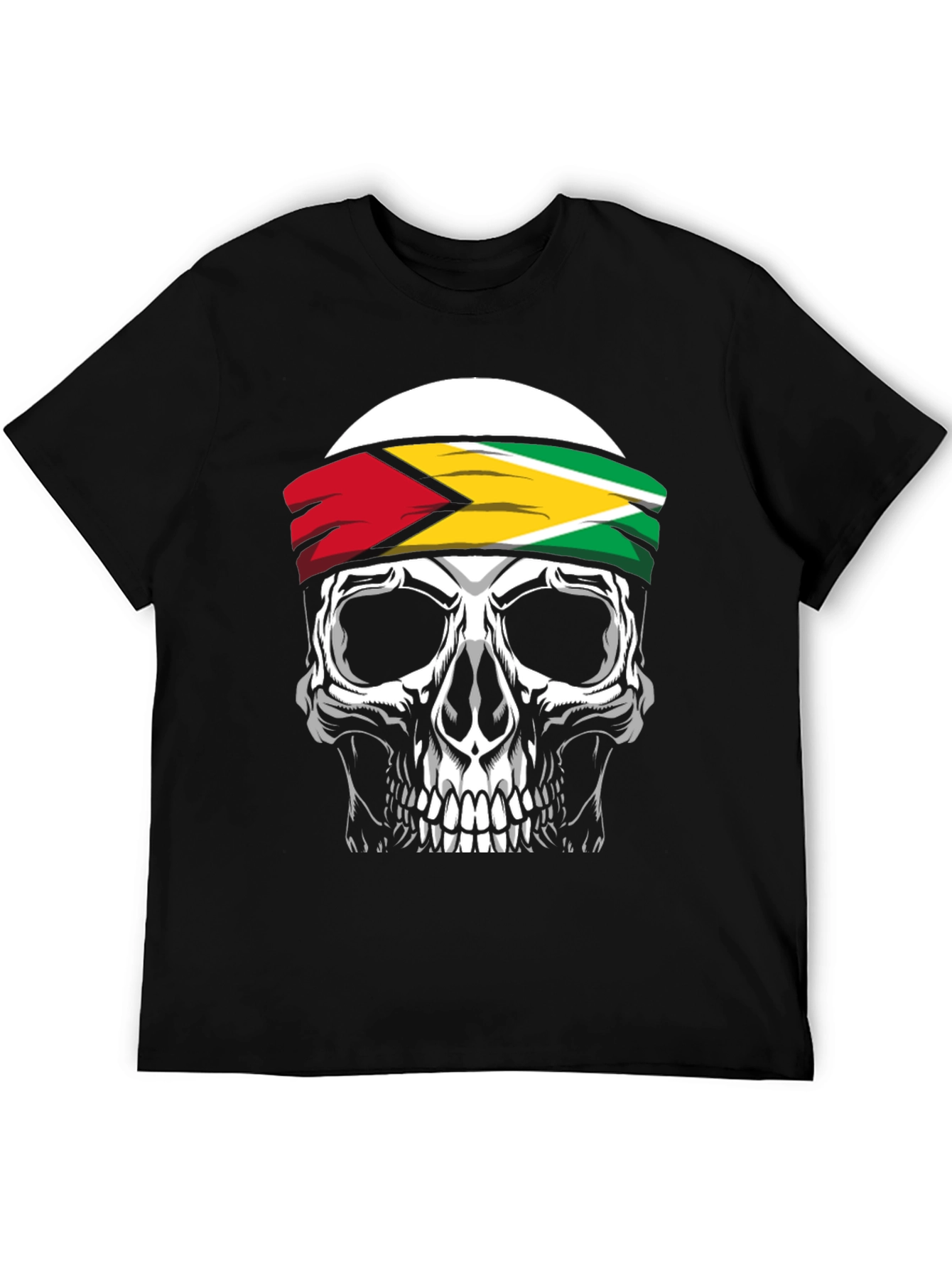 Skull Guyana Flag Headband Graphic T-Shirt