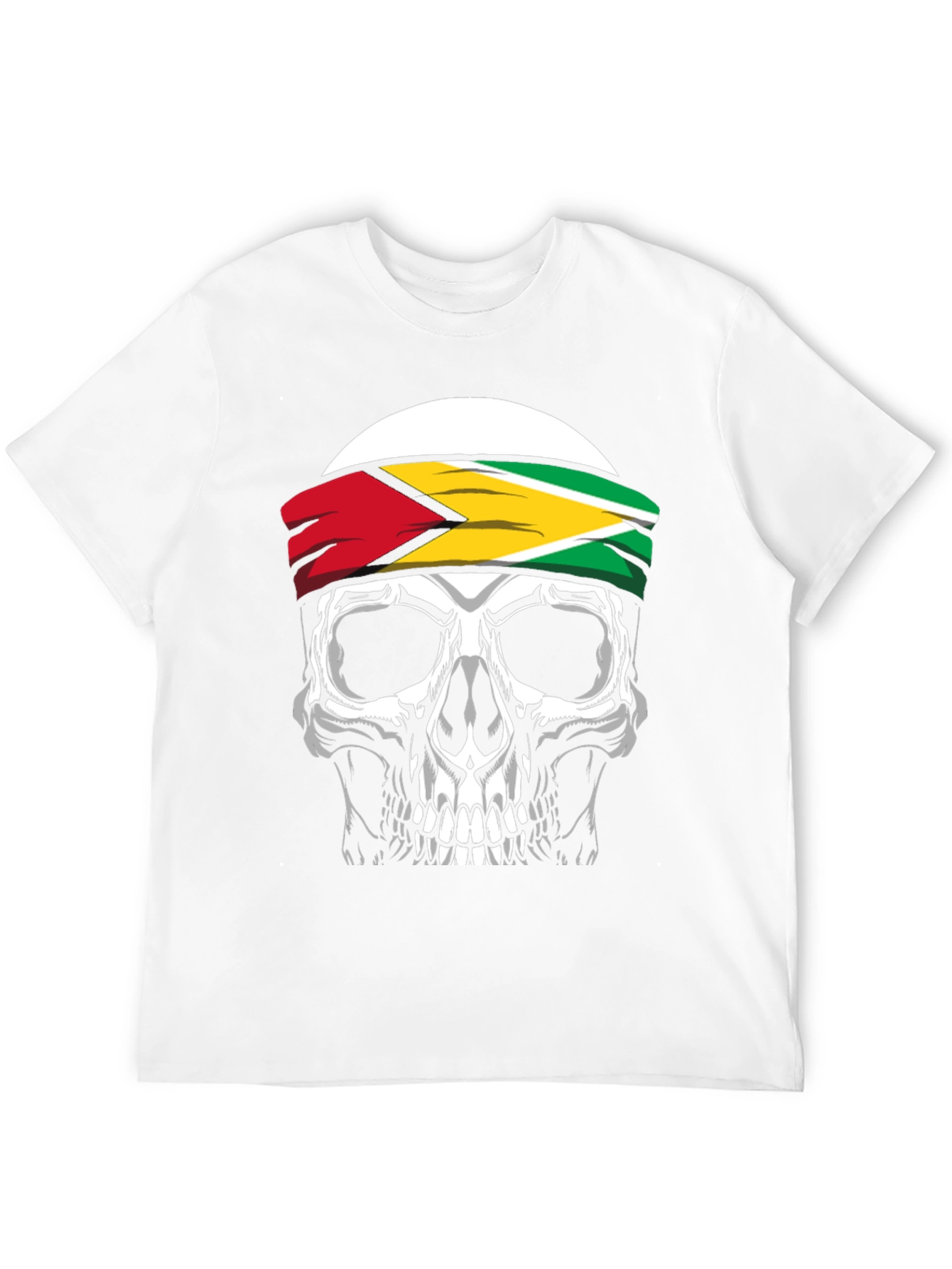 Skull Guyana Flag Headband Graphic T-Shirt