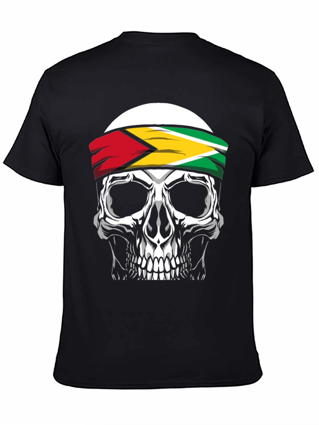 Skull Guyana Flag Headband Graphic T-Shirt