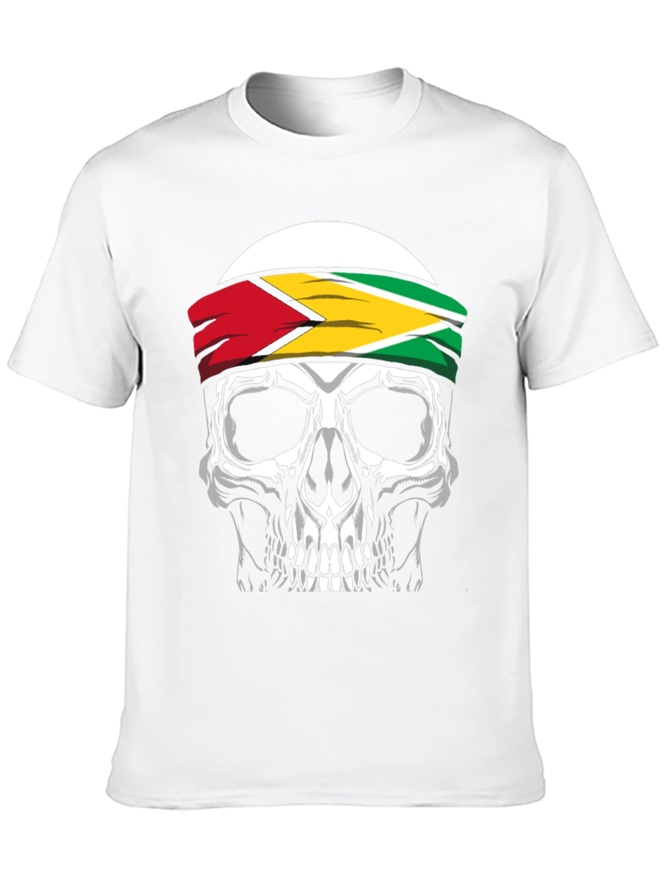 Skull Guyana Flag Headband Graphic T-Shirt