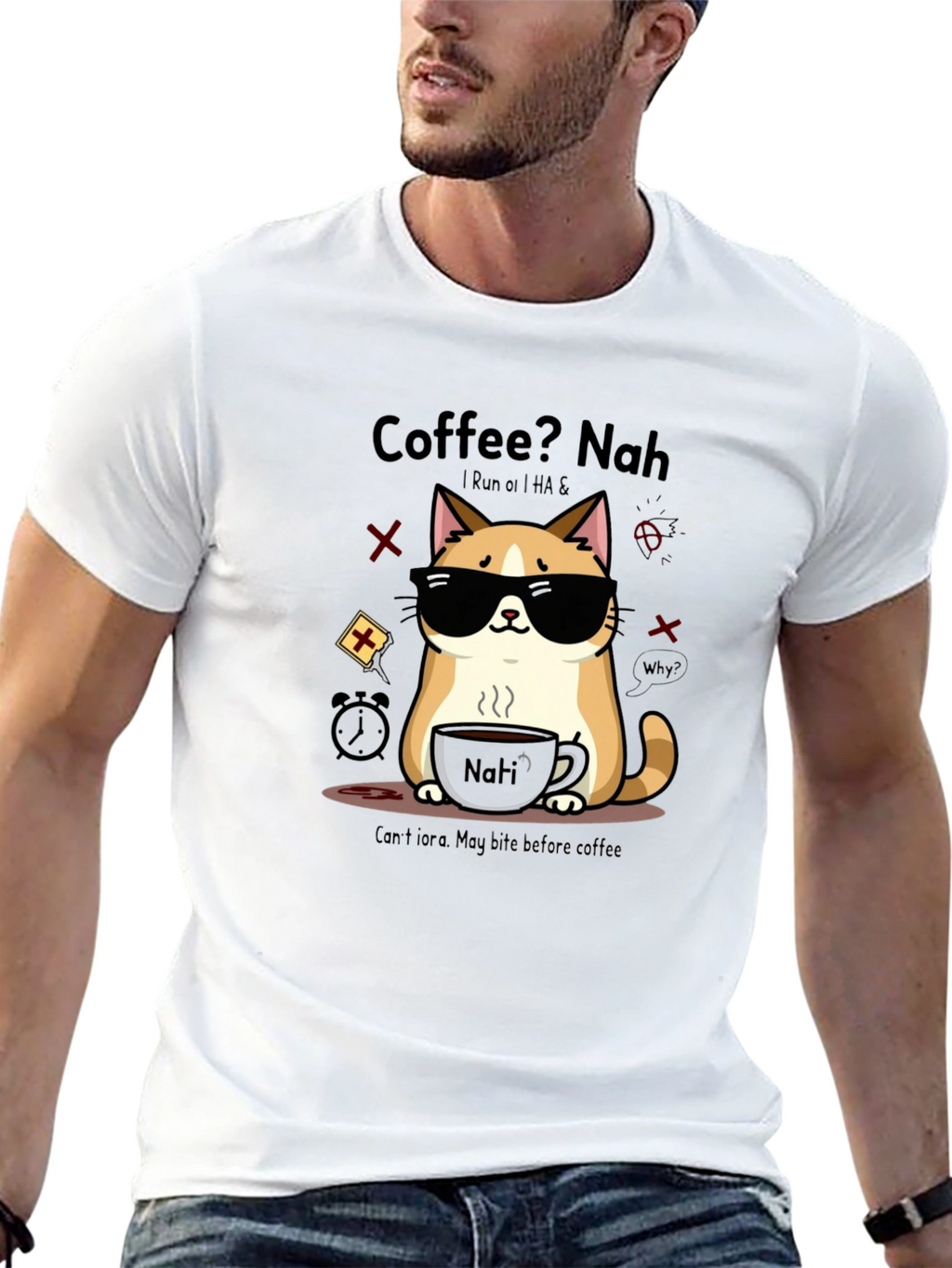 Coffee? Nah Cat T-Shirt - Funny Graphic Tee