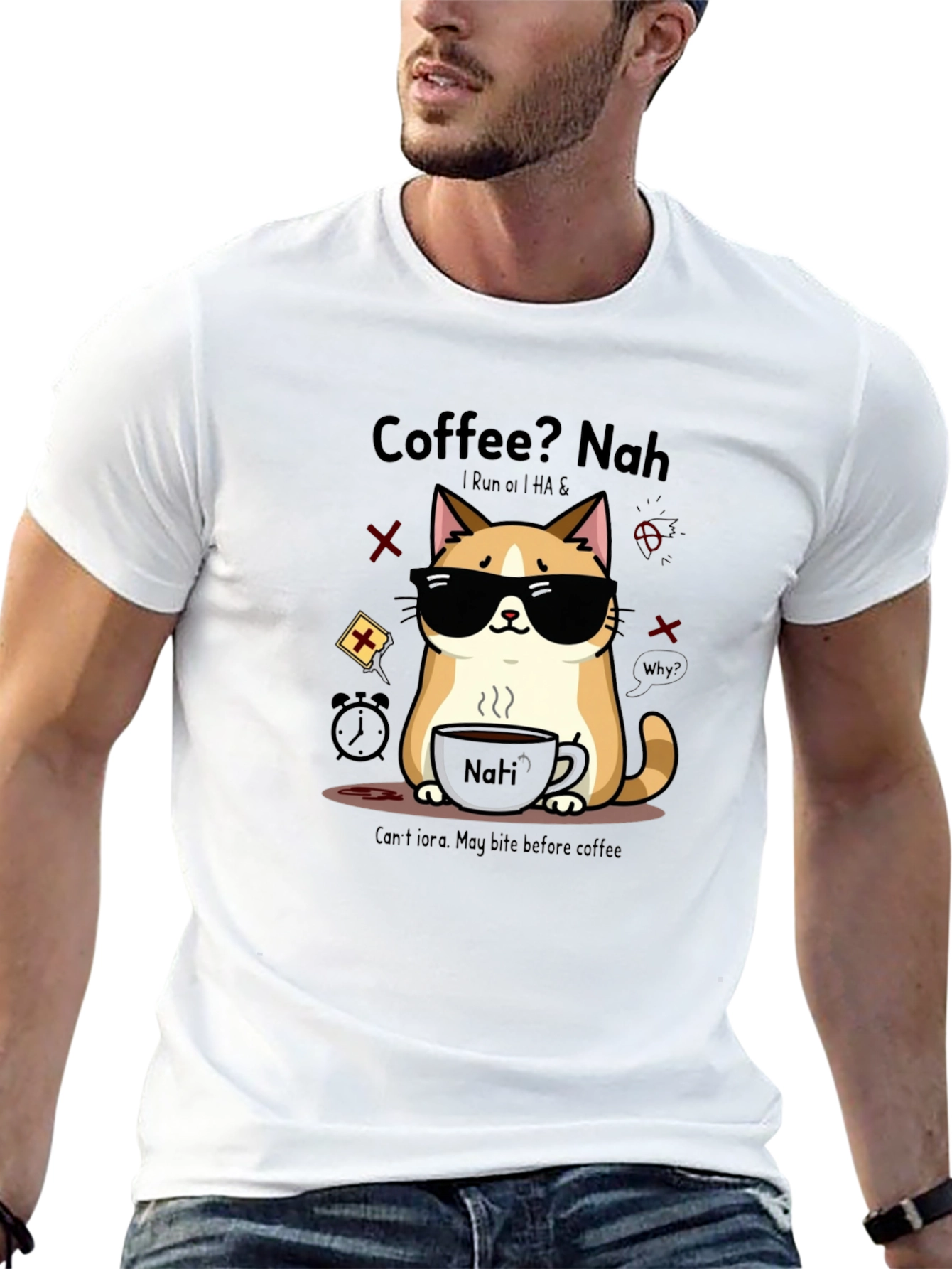 Coffee? Nah Cat T-Shirt - Funny Graphic Tee