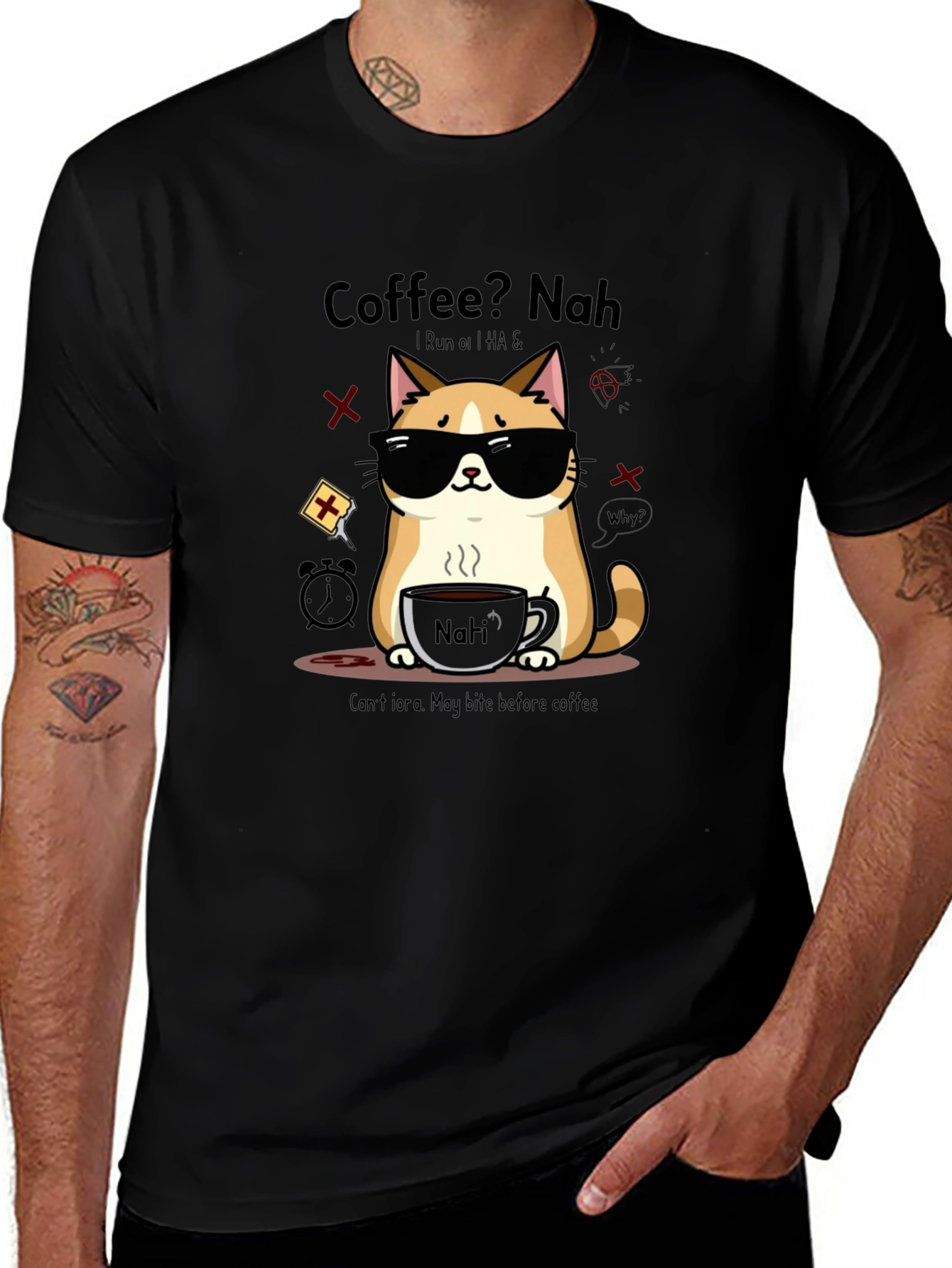 Coffee? Nah Cat T-Shirt - Funny Graphic Tee