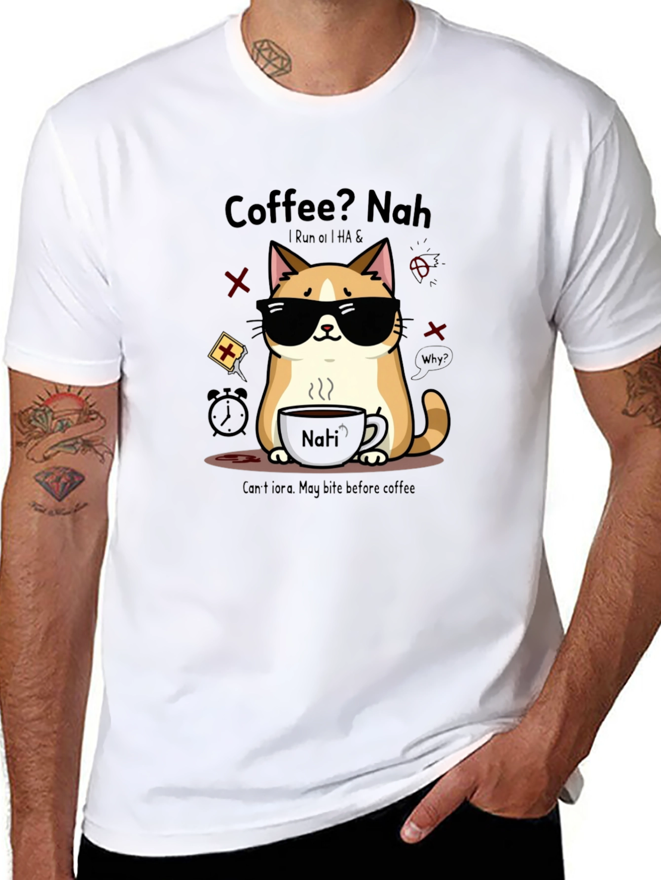 Coffee? Nah Cat T-Shirt - Funny Graphic Tee