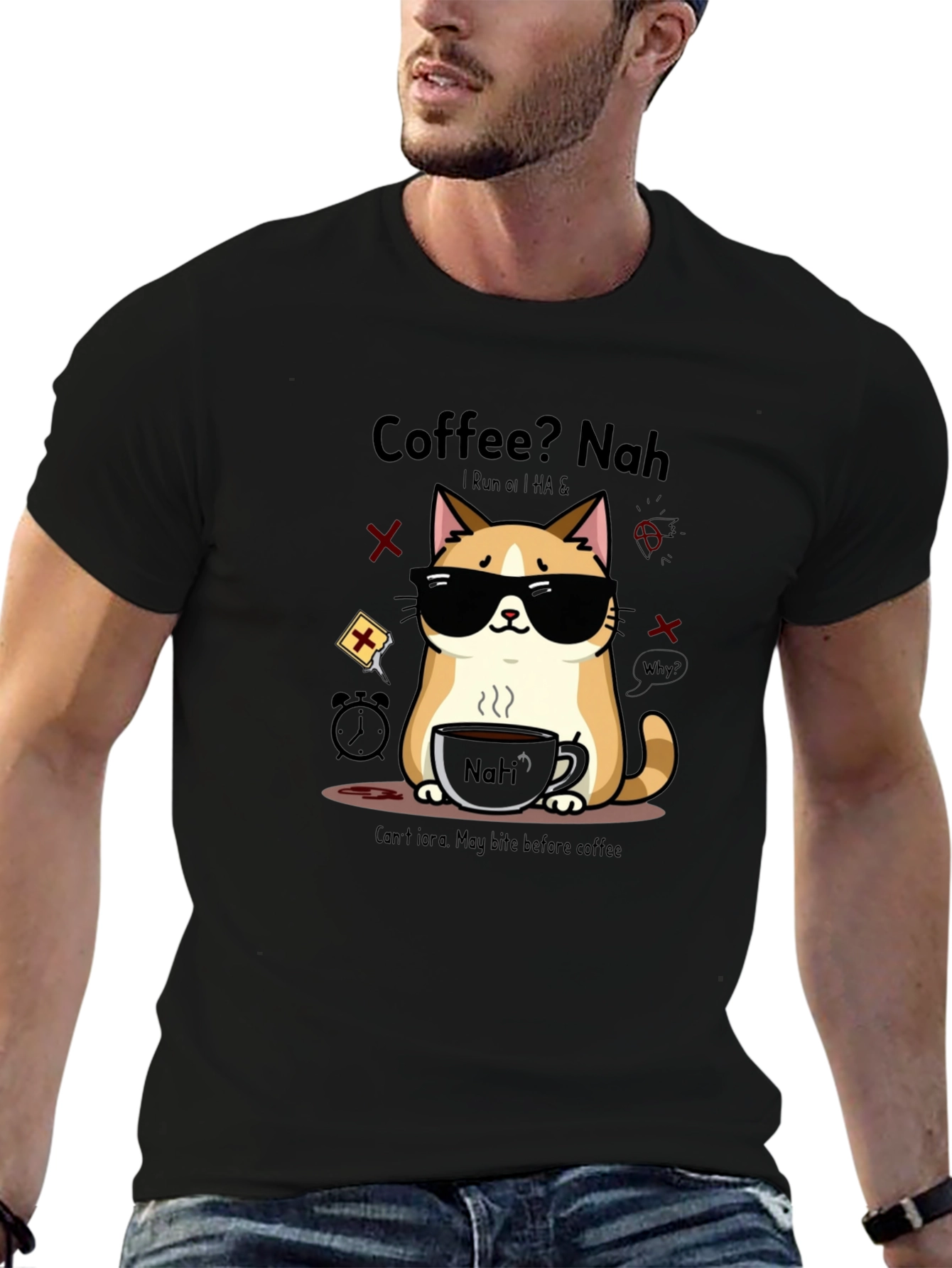 Coffee? Nah Cat T-Shirt - Funny Graphic Tee