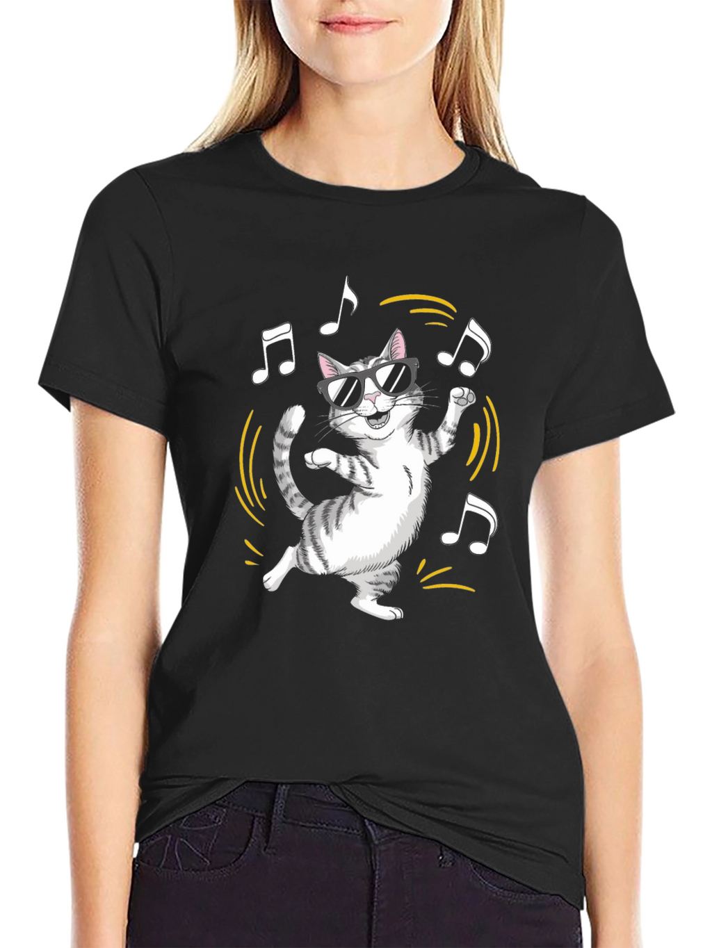 Cool Cat Graphic Tee - Black Cotton Blend