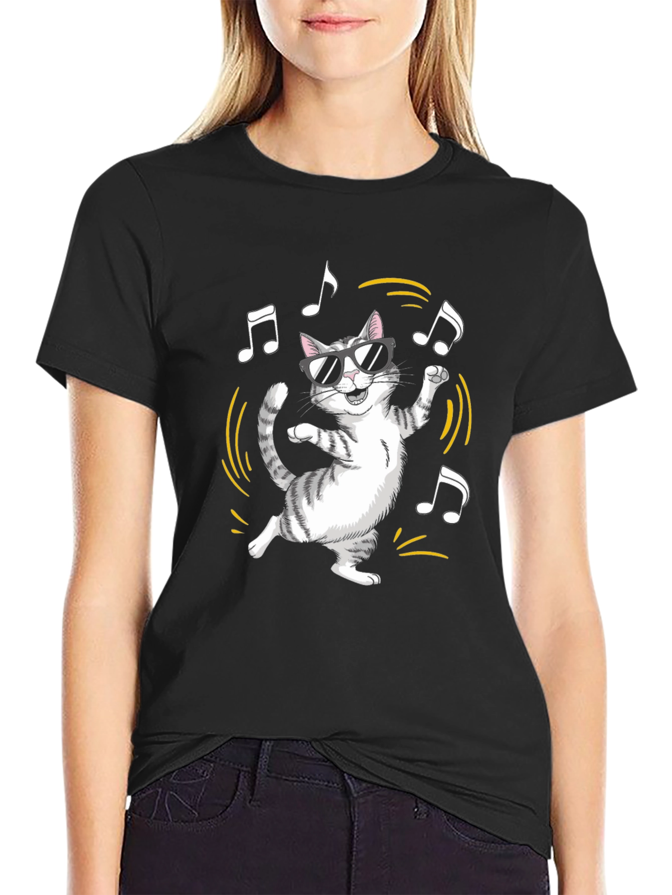 Cool Cat Graphic Tee - Black Cotton Blend