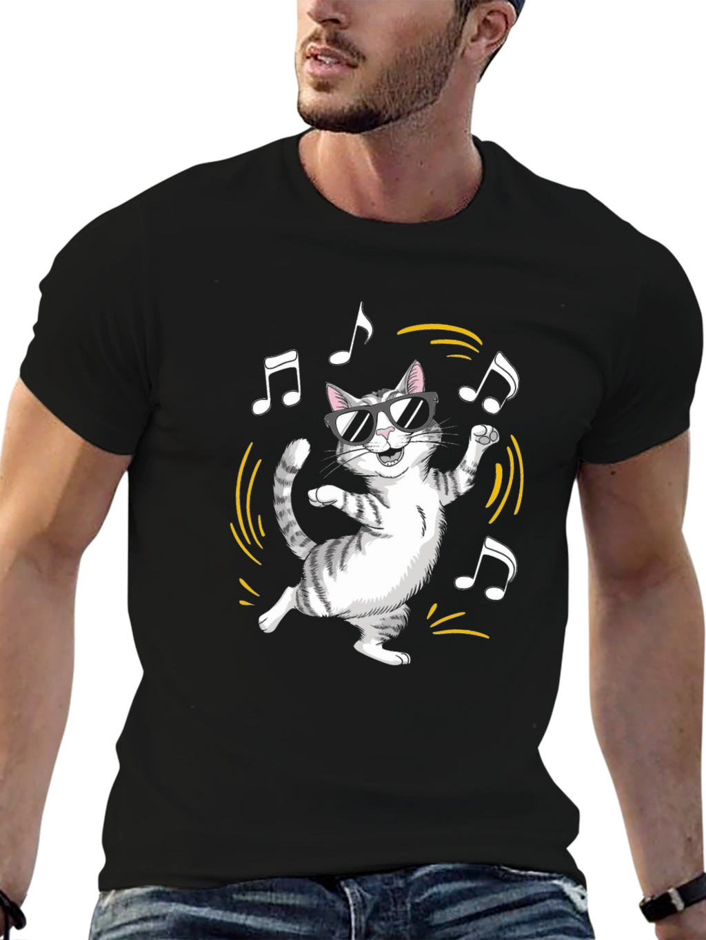 Cool Cat Graphic Tee - Black Cotton Blend