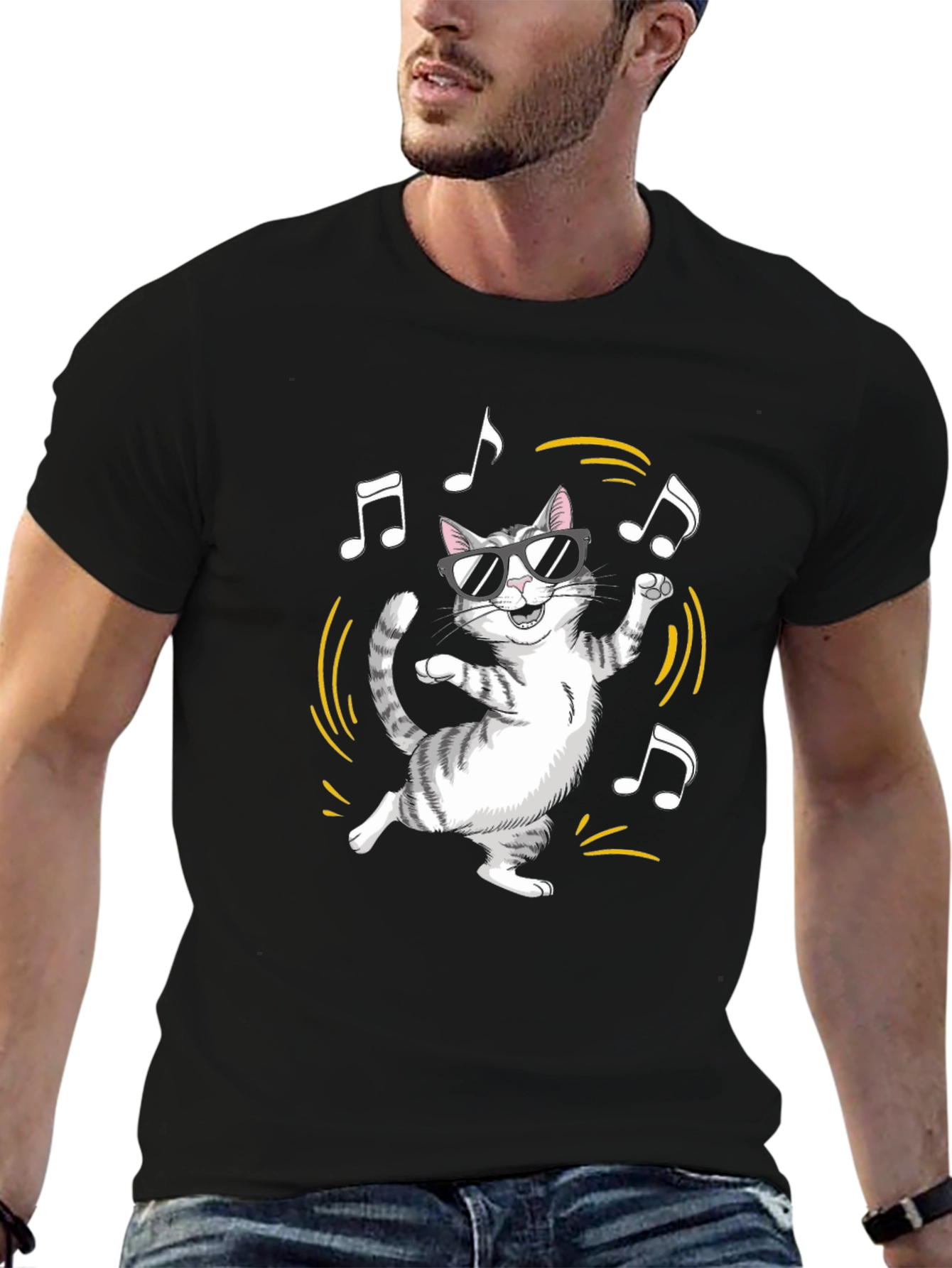 Cool Cat Graphic Tee - Black Cotton Blend