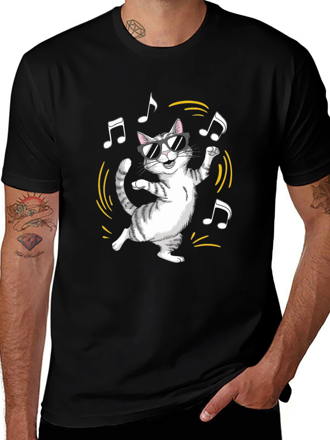 Cool Cat Graphic Tee - Black Cotton Blend